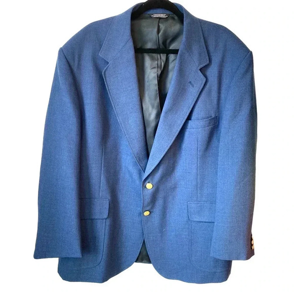 Stafford Wool Blend 2 Buttons Blue Blazer Jacket Sport Coat Men Size 38R Pockets - Picture 1 of 6